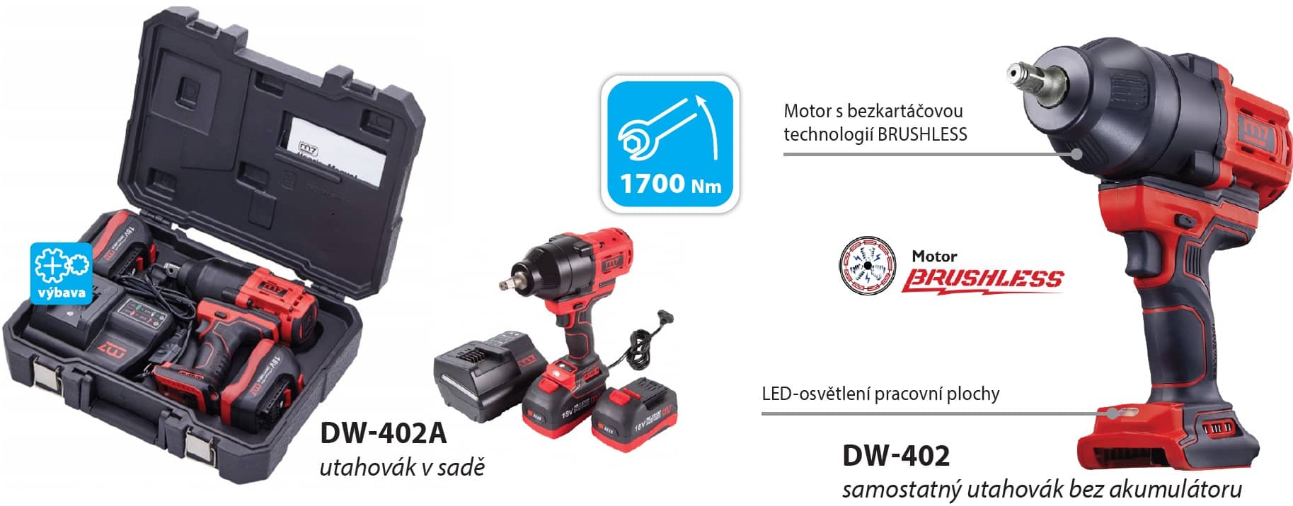 Akumulátorový příklepový utahovák 1/2" SET v kufříku - DW-402A