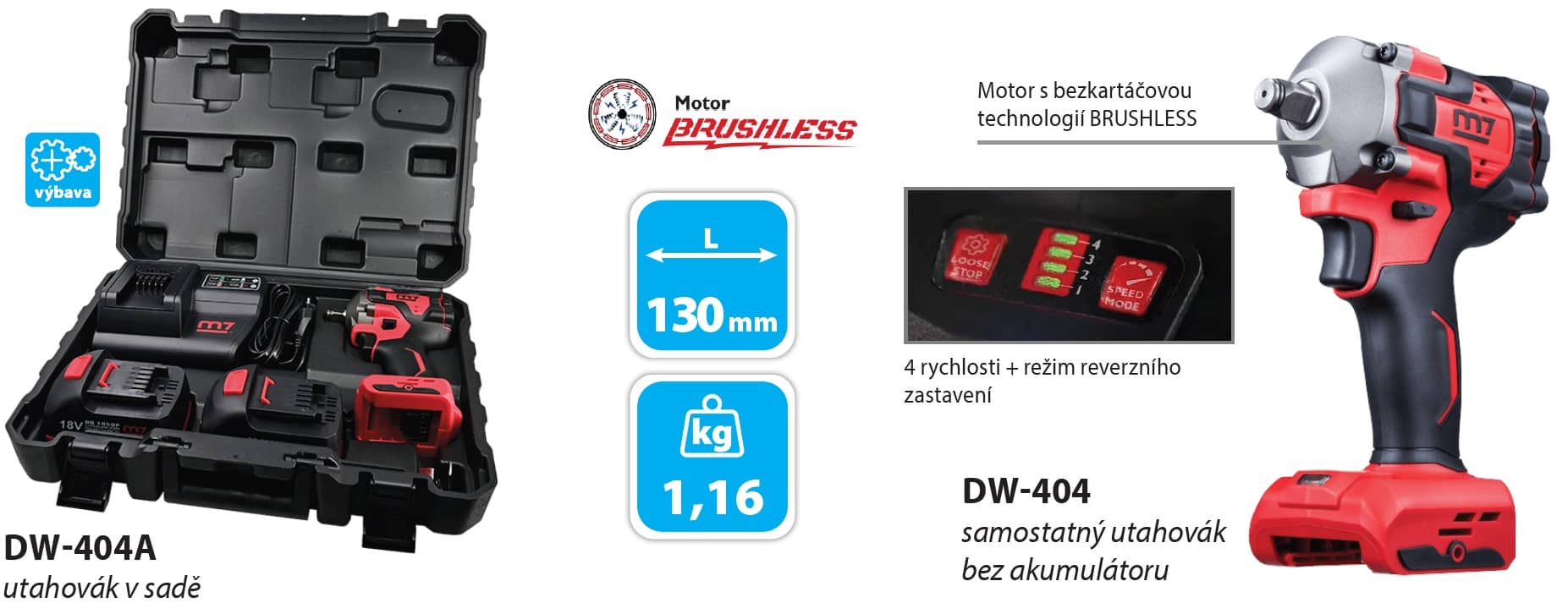 Akumulátorový příklepový rázový utahovák DW-404 - 1/2"