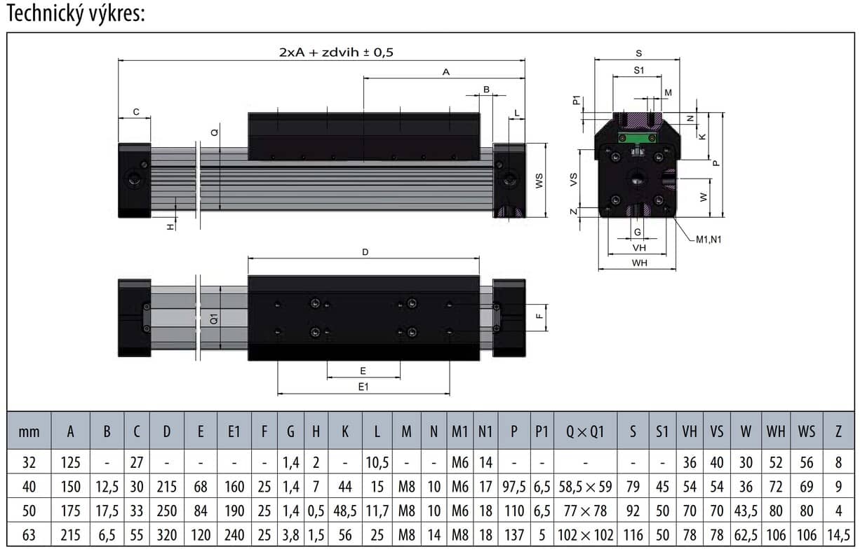 Technický výkres bezpístnicového válce PLS