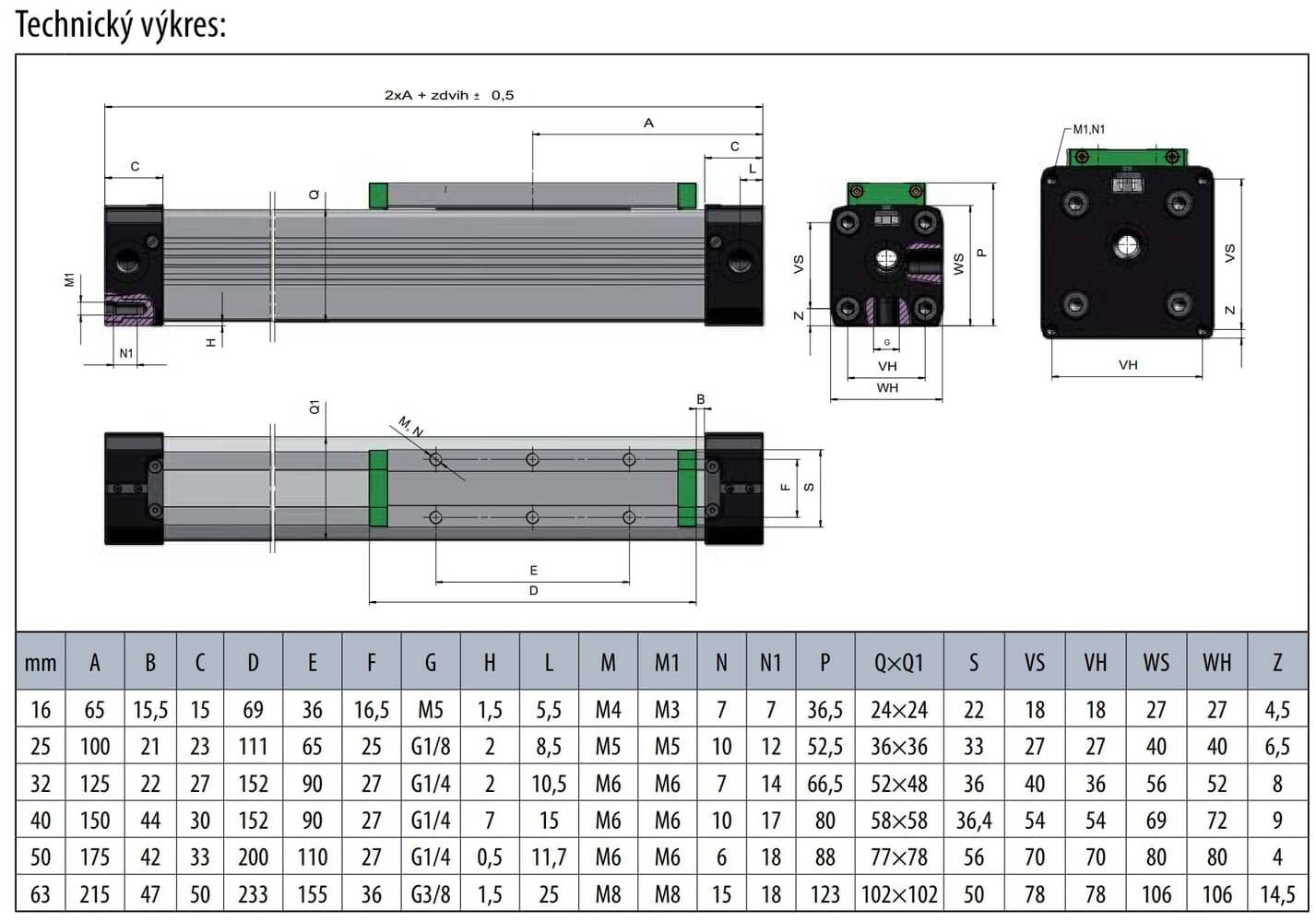 Technický výkres bezpístnicového válce PLF
