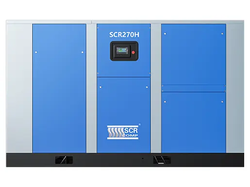 Čelní pohled na skříň kompresoru SCR270H s řídicí jednotkou SCR9000