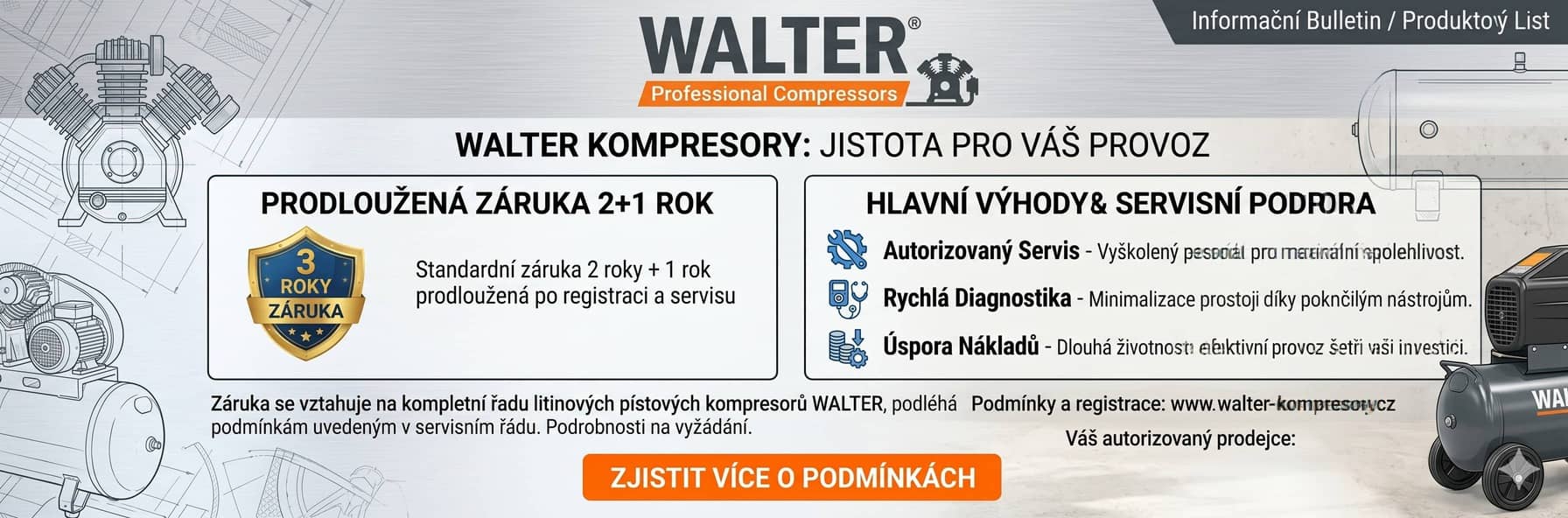 Prodloužená záruka na kompresory WALTER - 3 Roky garance