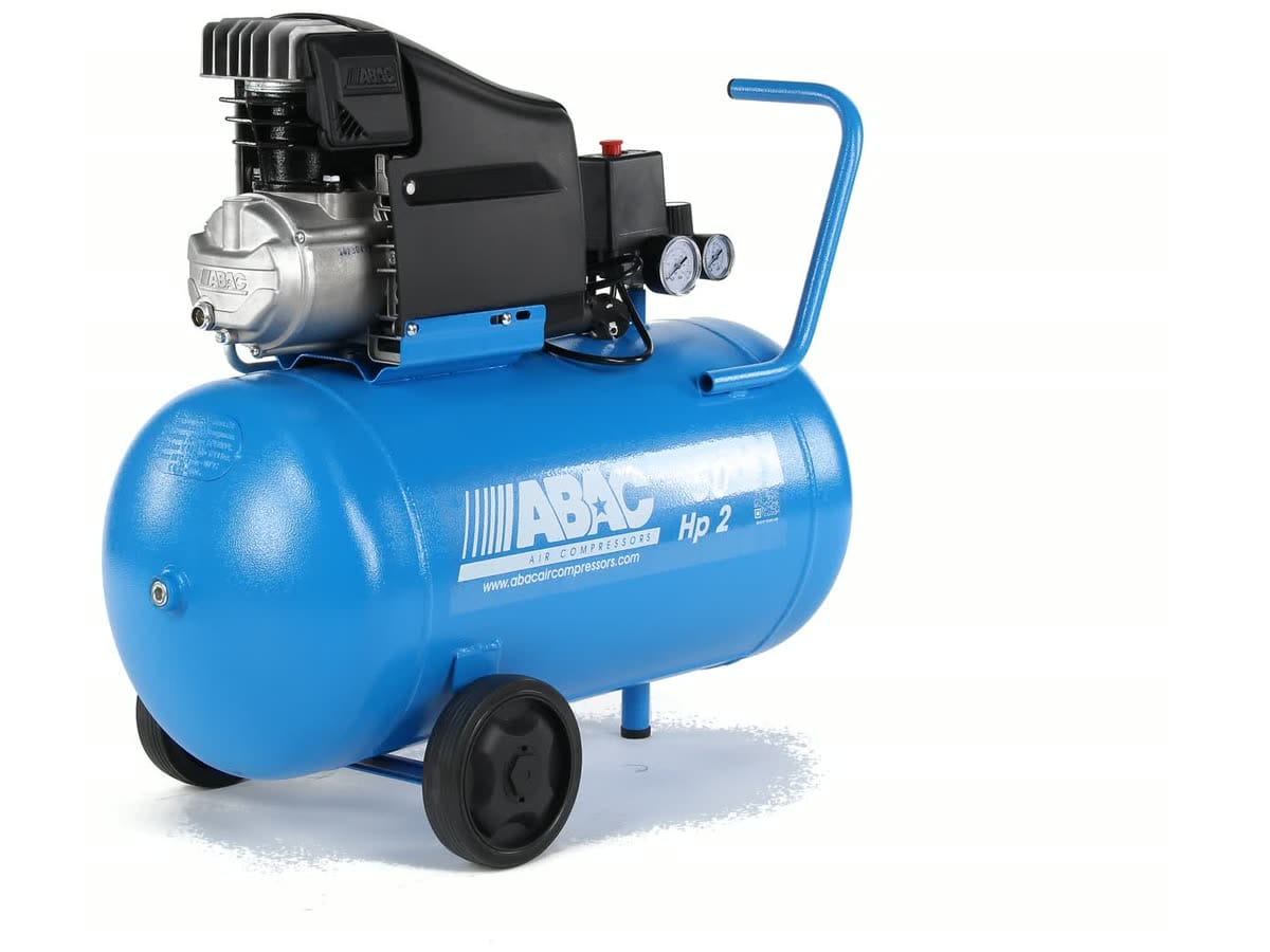 Mobile compressor ABAC L20N-1.5-50CM — horizontal 50 l tank on two wheels with the L20 pump