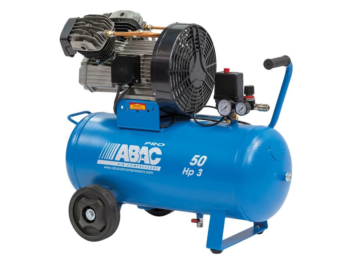 Kompresor ABAC V30-2,2-50CM spredu zľava — 50l ležatý vzdušník s otočným kolieskom vpredu