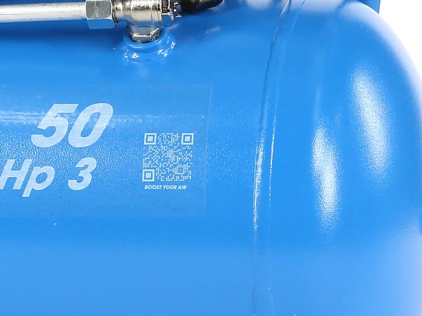 AirTube app QR code on the V36 tank — next to the 50 Hp 3 lettering