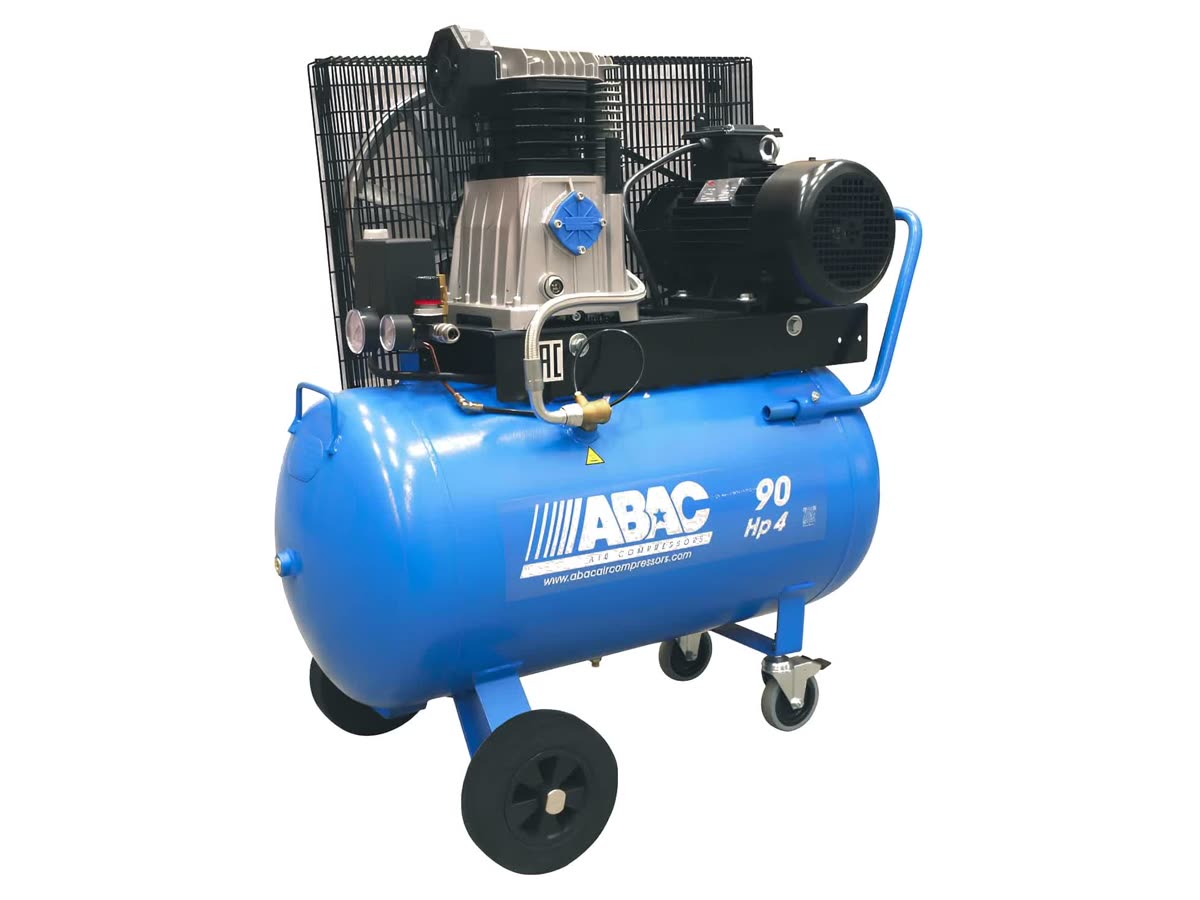 Kompresor ABAC Pro Line A39BX-3-90CT — jednotka A39B s motorem 3 kW na 400 V, vzdušník 90 l na kolečkách