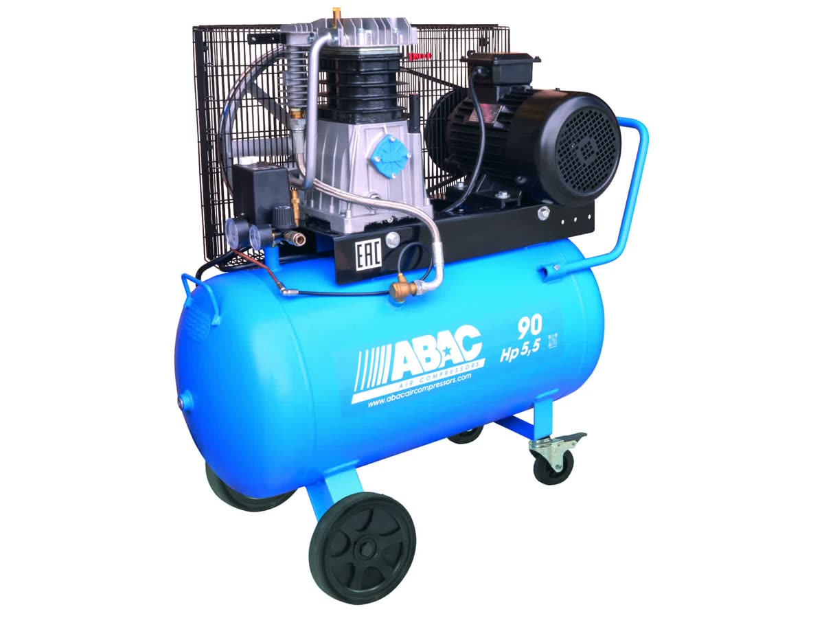 Kompresor Pro Line A49BX-4-90CT z druhé strany — dvoustupňová jednotka A49B, motor 4 kW, vzdušník 90 l