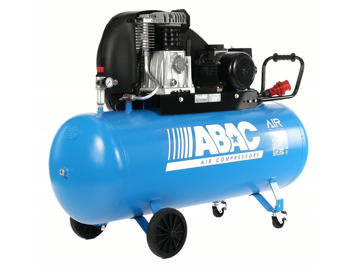 Kompresor ABAC Pro Line Expert s vzdušníkem 200 l — jednotka A39B, dochlazovač, madlo a dvě přední kolečka s brzdou