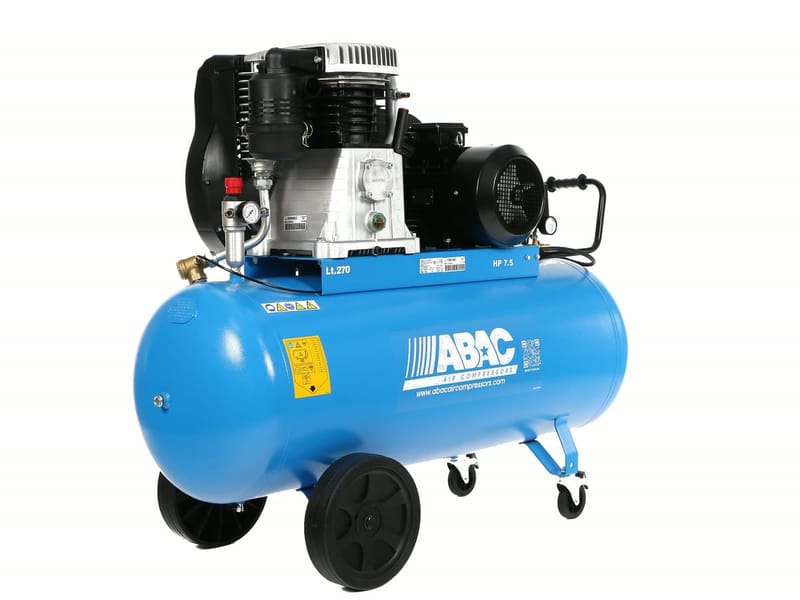 Pomaloběžný kompresor ABAC B70-5,5-270CT — jednotka B70 s motorem 5,5 kW, vzdušník 270 l na kolečkách, madlo s pryžovým gripem