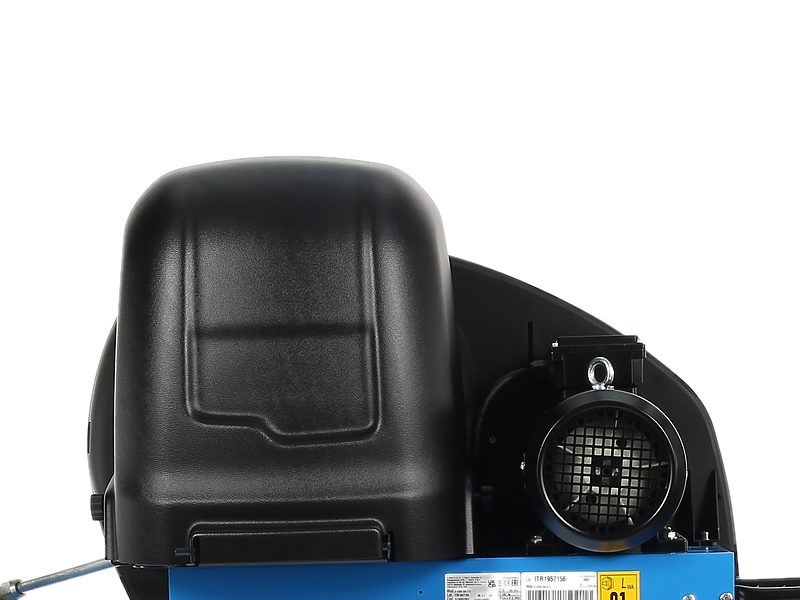 Plastic hood over the pump unit and the fan grille of the belt drive