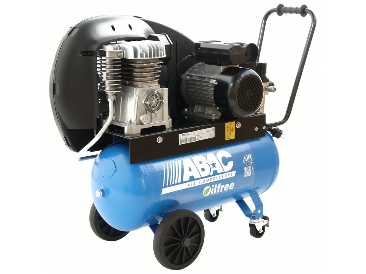 Kompressor ABAC Expert Zero A29B0P-2,2-50CM — 50-l-Behälter, Aggregat A29B0 mit Riemenabdeckung, Griff und Räder