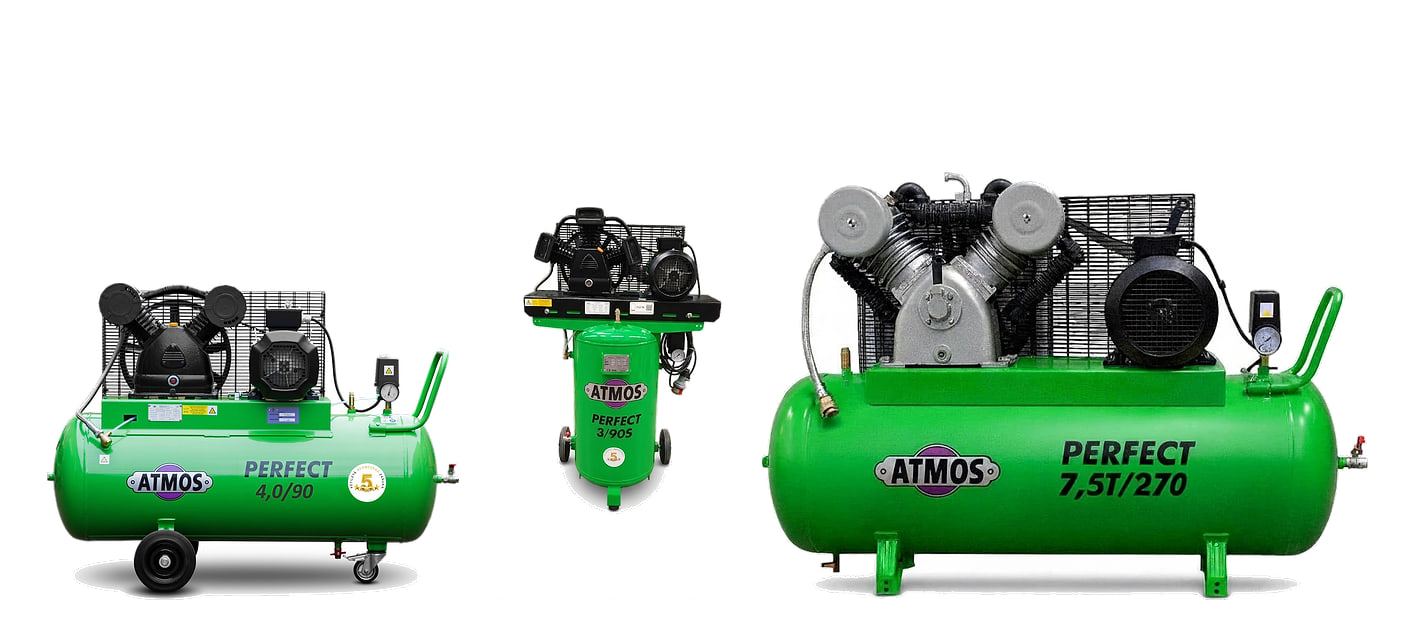 ATMOS Perfect 4/90, 3/90 S and 7,5T/270 piston compressors