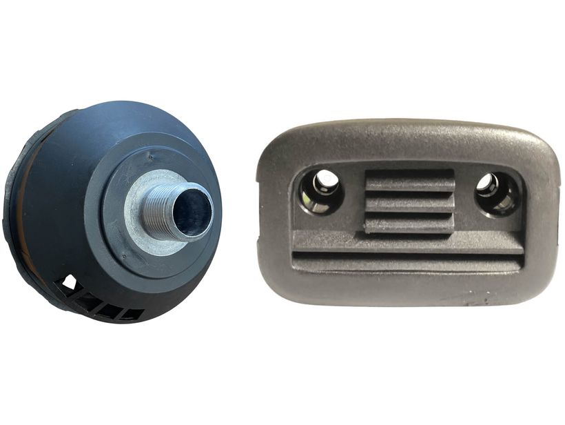 Complete intake filters — a round one with a threaded neck and a rectangular plastic housing