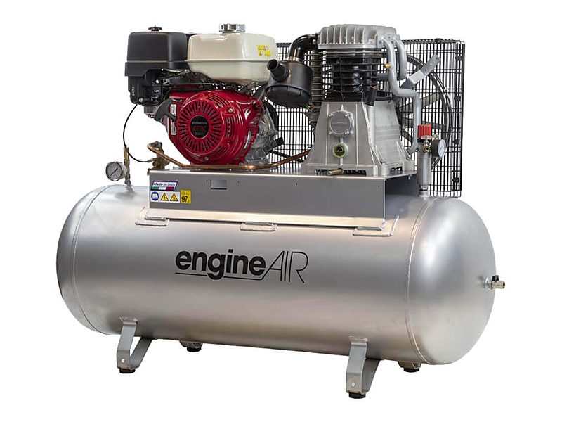 Stacionárny benzínový kompresor Engine Air s 270-litrovým vzdušníkom na nožičkách
