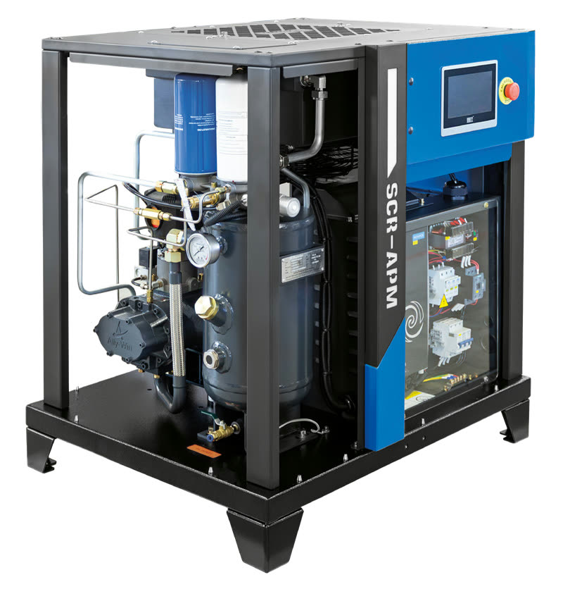 Vnitřní uspořádání SCR-APM Maxi — chladič, ventilátor a skříň frekvenčního měniče