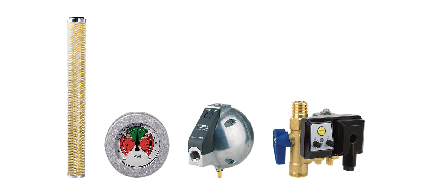 BF filter element, MDA 60 differential pressure gauge, AOK 20B float drain and TD 16M timed drain