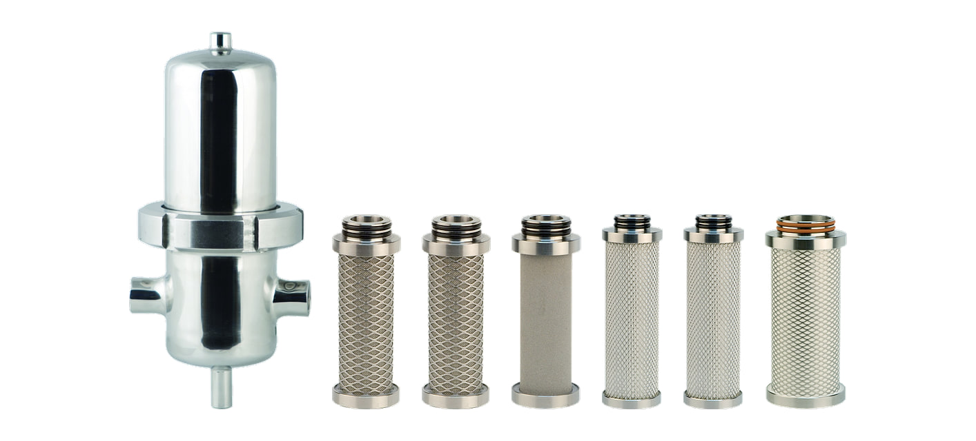 SPF stainless steel filter and six filter elements from a stainless steel mesh to a sterile element