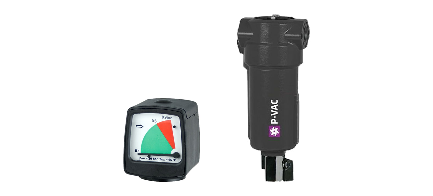VPG 40 differential pressure gauge next to a P-VAC vacuum filter