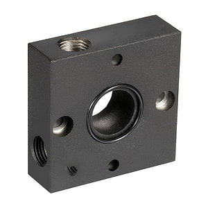 B2T manifold module with a passage in the middle and threaded branch ports on the sides