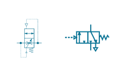 Schematic symbols of the soft-start valve and the air-operated 3/2 valve