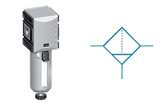 FUTURA 5 µm filter with bowl and its schematic symbol
