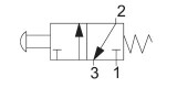 3/2 pneumatický ventil, zapuštěné tlačítko červené, bez aretace
