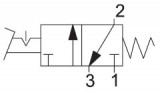 Schéma pedálového pneumatického ventilu 3/2 NC, pedáls aretací