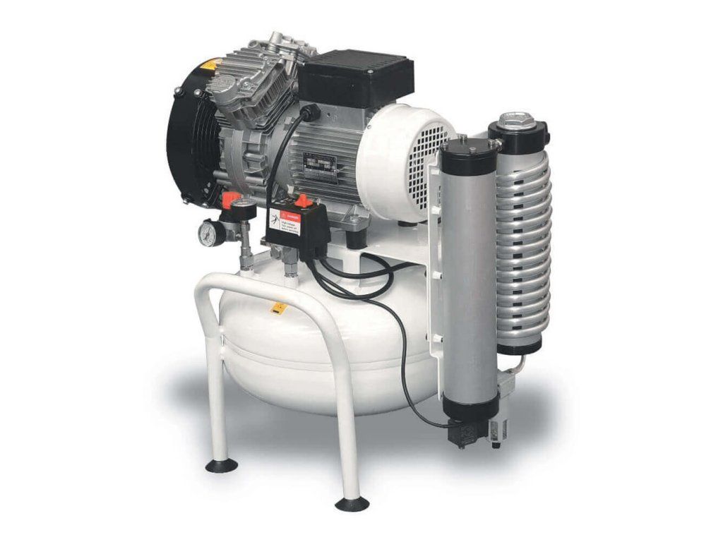 Ölfreier Dentalkompressor Clean Air CLR-1,1-25M auf dem Druckbehälter